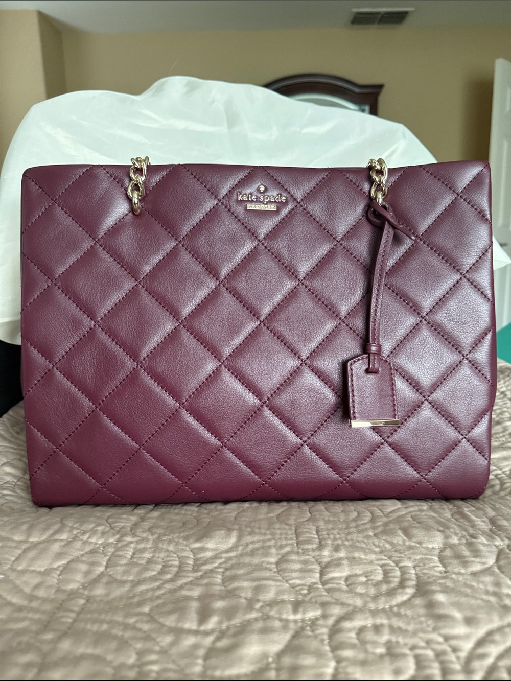 kate spade Emerson Place Phoebe Quilted Tote — Mulled Wine  NWT - Picture 3 of 12
